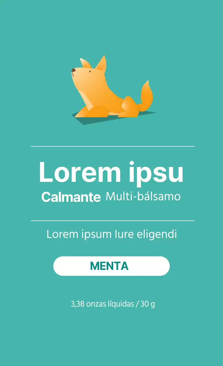 Etiqueta ilustrada azul-naranja para mascotas