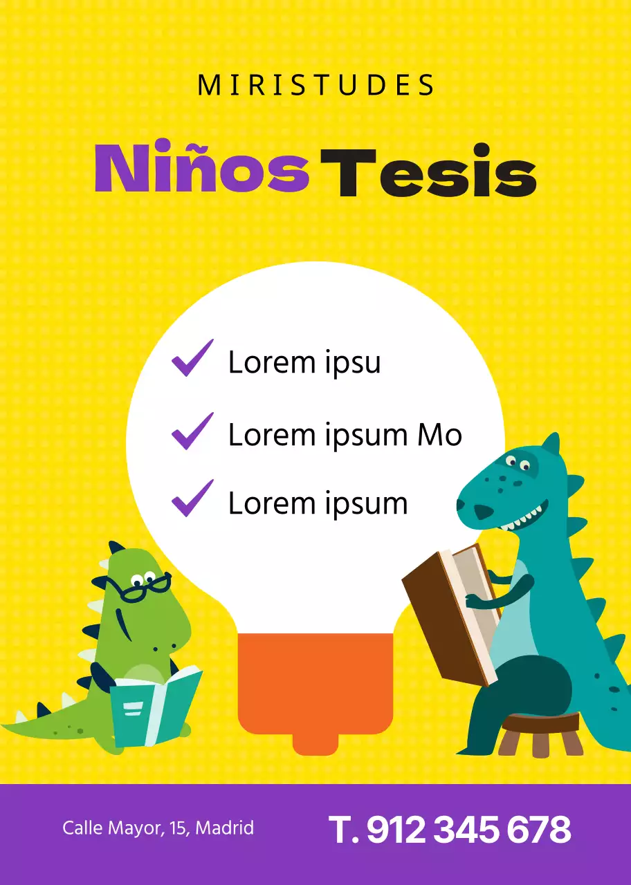 Amarillo Púrpura Lindo Dinosaurio Carácter Escritura de Ensayo Escuela