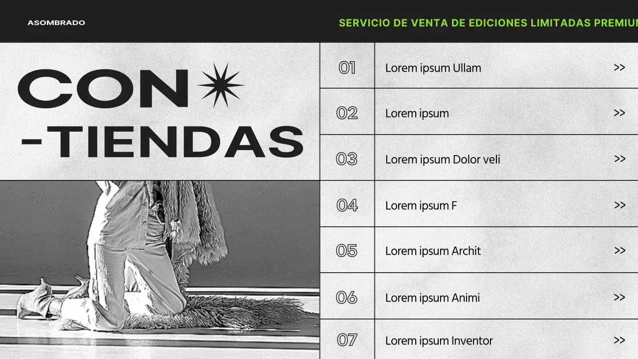 Presentación de los beneficios VIP de los grandes almacenes en blanco y negro y verde lima