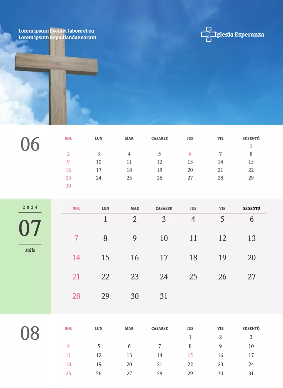 Calendario de pared de iglesia de concepto sencillo en blanco y negro con emotivas fotos religiosas