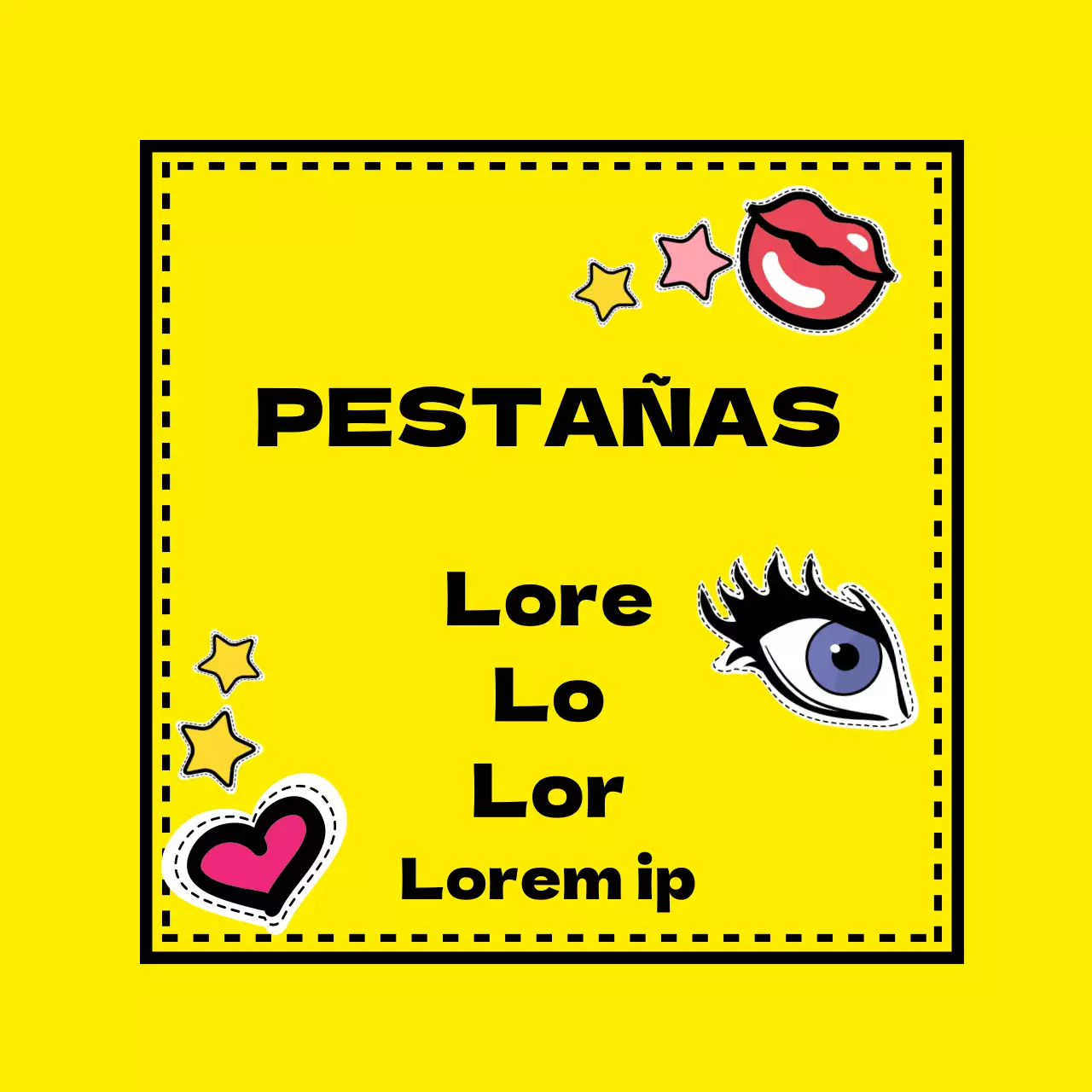 Ilustración retro en amarillo y rosa para promocionar la belleza de las pestañas