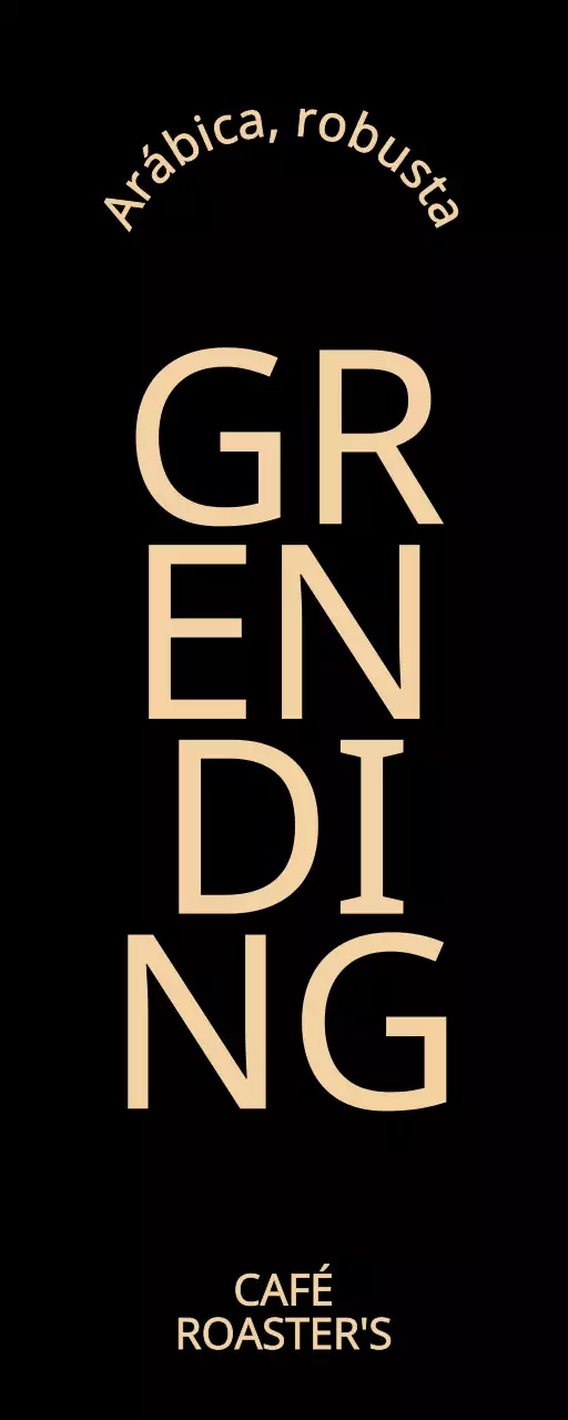 Promoción de una cafetería de concepto sencillo y exclusivo con texto en negro y beige.