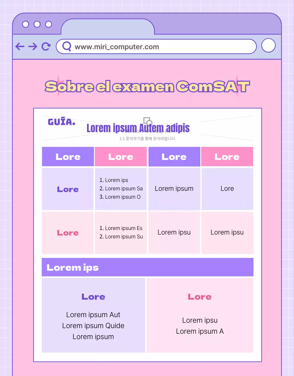 Promover las clases de informática con un concepto de sitio web rosa y morado