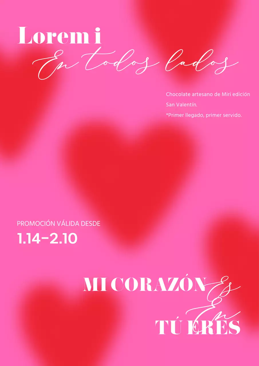 Cartel de San Valentín con corazones rojos y rosas