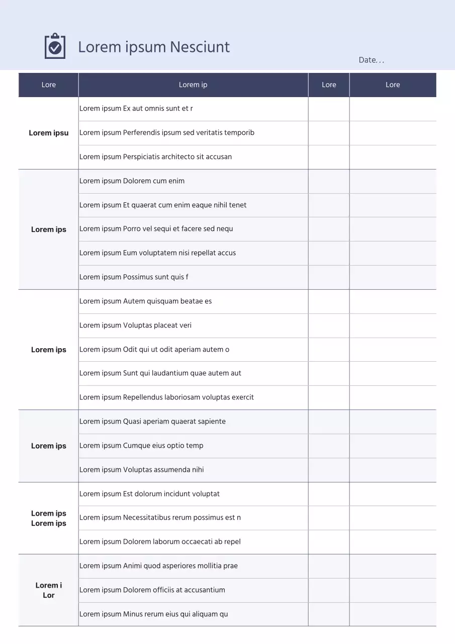Lista de control de viabilidad en azul