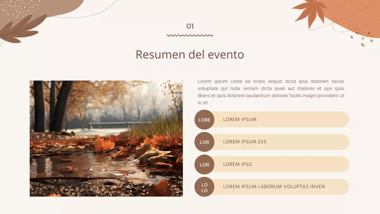 Guía de eventos otoñales con motivos geométricos en marrón y marfil