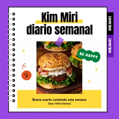 Colorida plantilla de agenda semanal en morado y amarillo