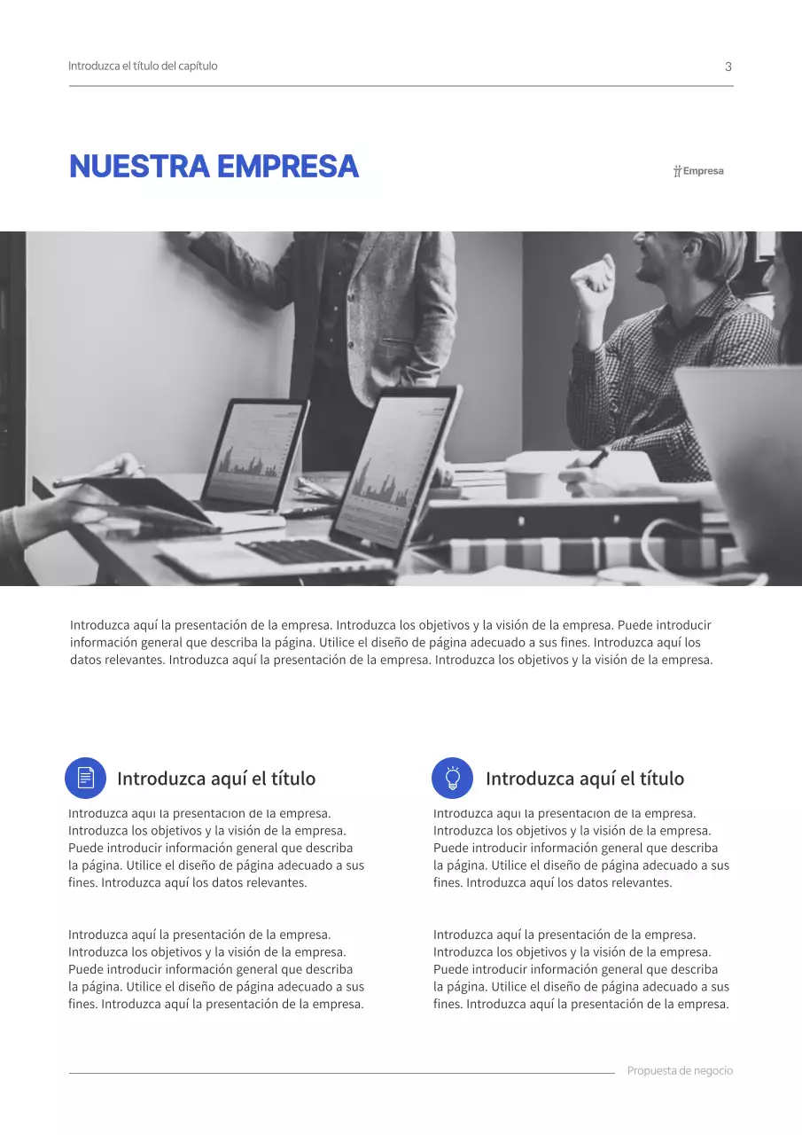 Propuesta de negocio de concepto simple en azul