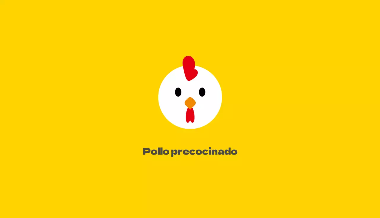 Tarjeta de visita ilustrada de un pollo en rojo y amarillo