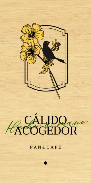 Emotivo diseño de cafetería con ilustraciones de flores y pájaros en negro y amarillo