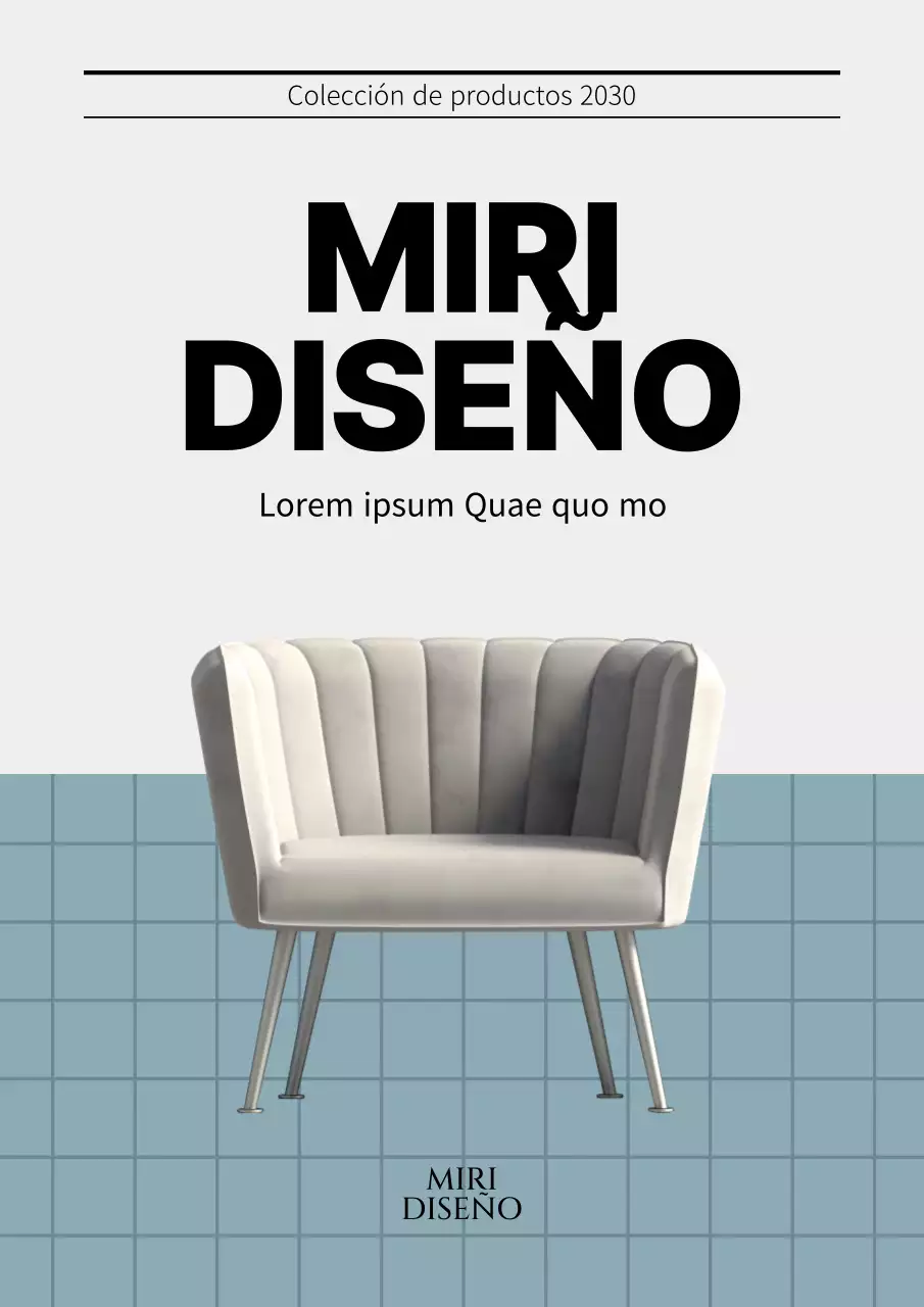 Ilustración de muebles con cuadros escoceses azul marino y sillas