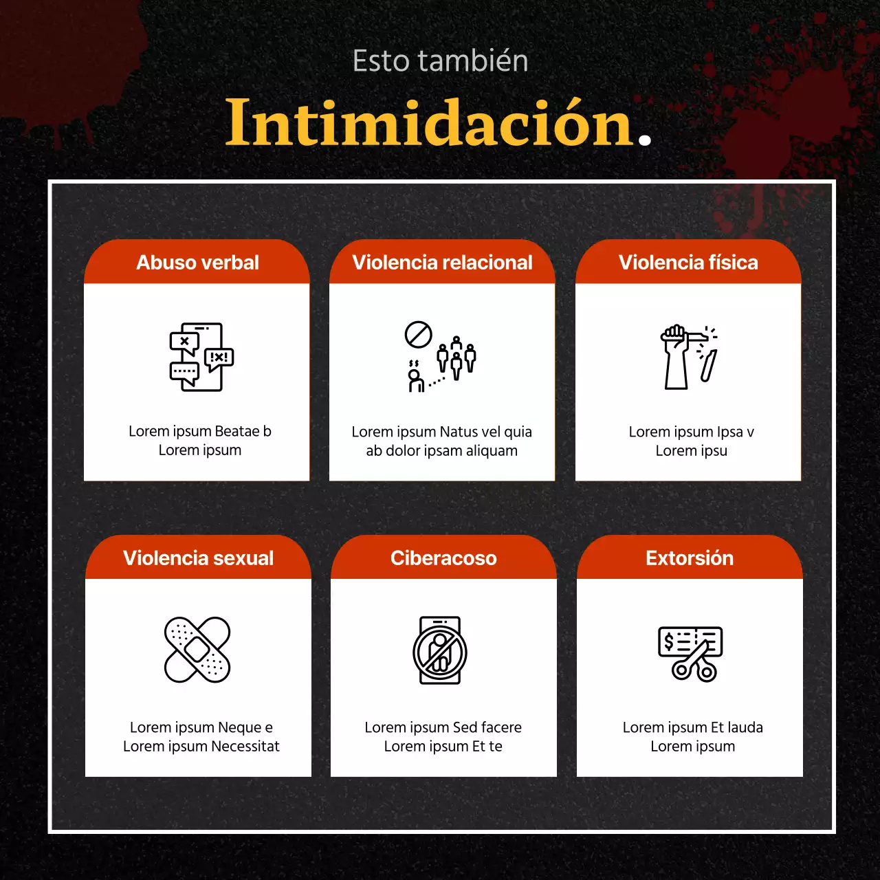 Puesto del Centro de Asesoramiento para la Prevención del Acoso Escolar en negro y rojo