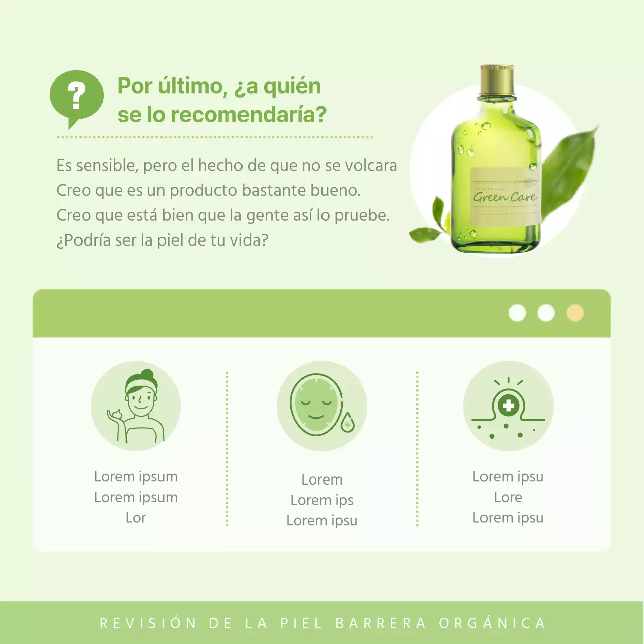 Eventos de revisión de la piel ecológica con fondo verde