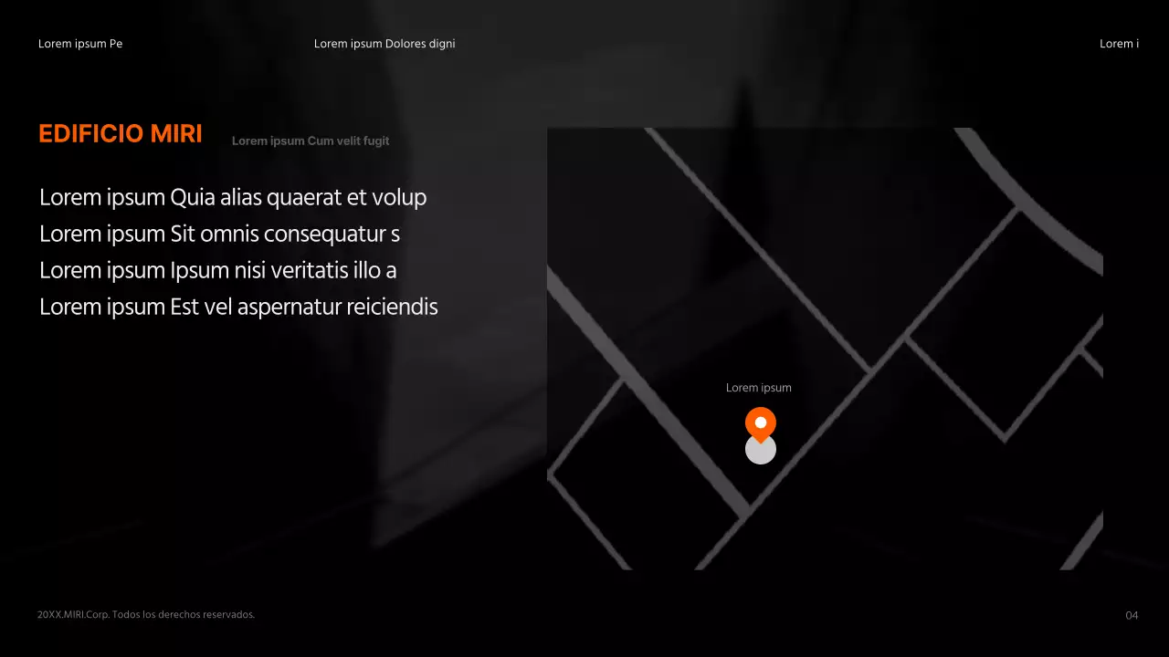 Resumen del anuncio de un edificio en negro y naranja