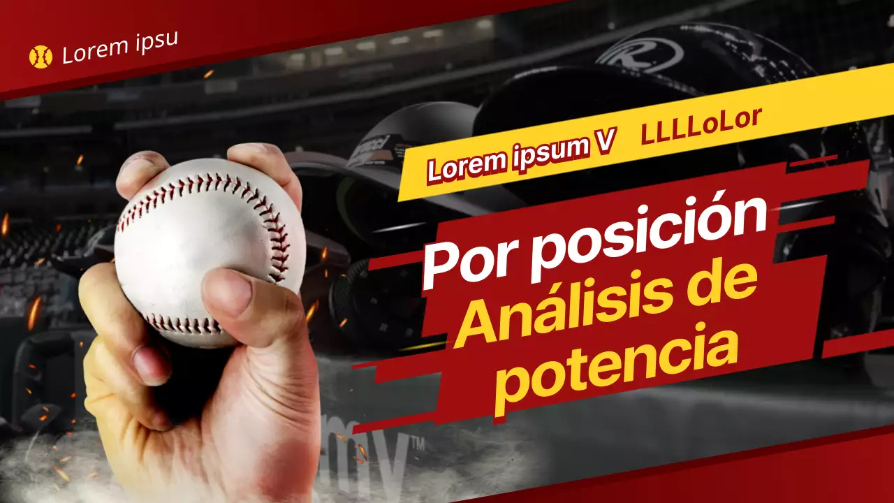 Baseball internacional power analytics tema con rojo amarillo apasionado estadio concepto
