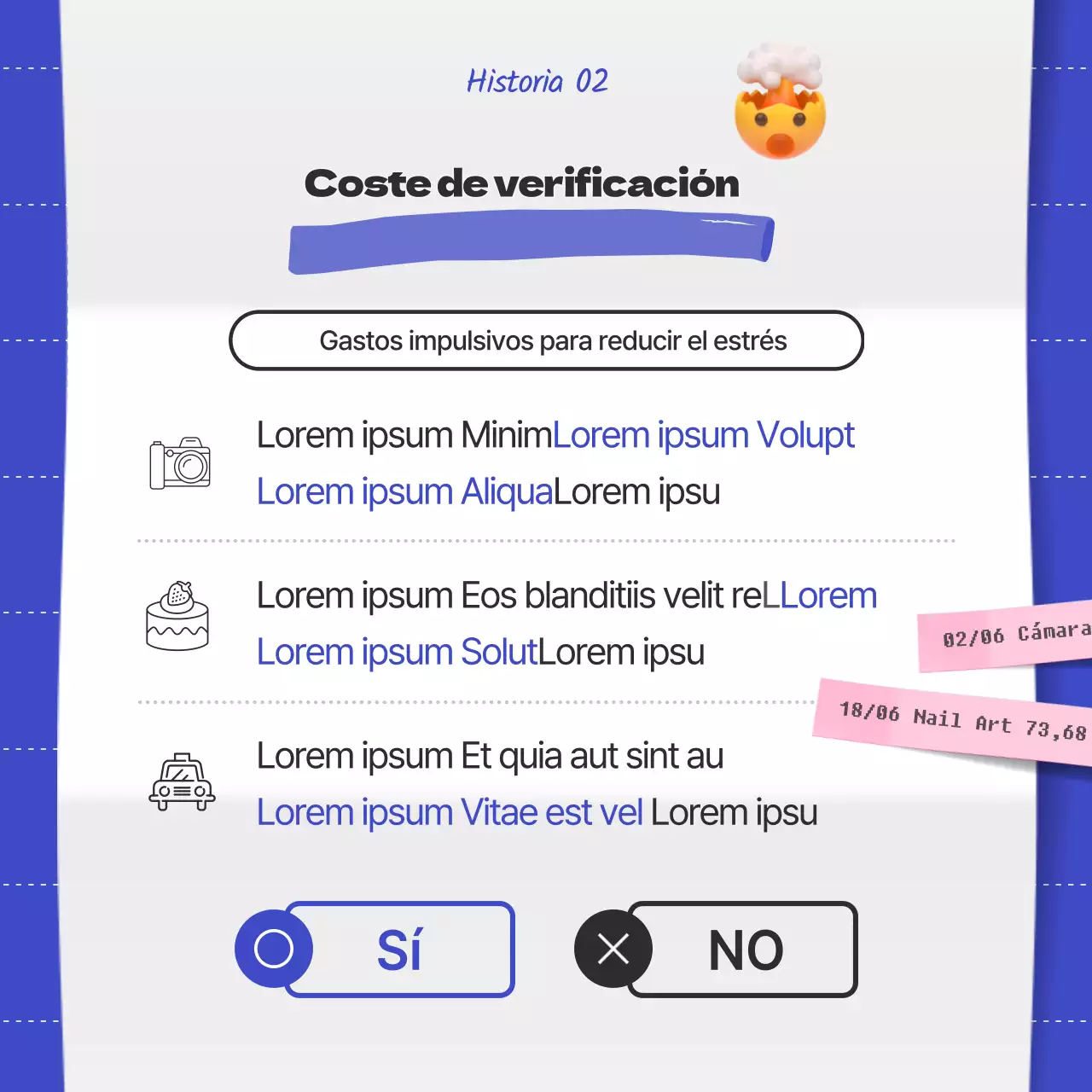 Factura de gastos excesivos en azul y negro