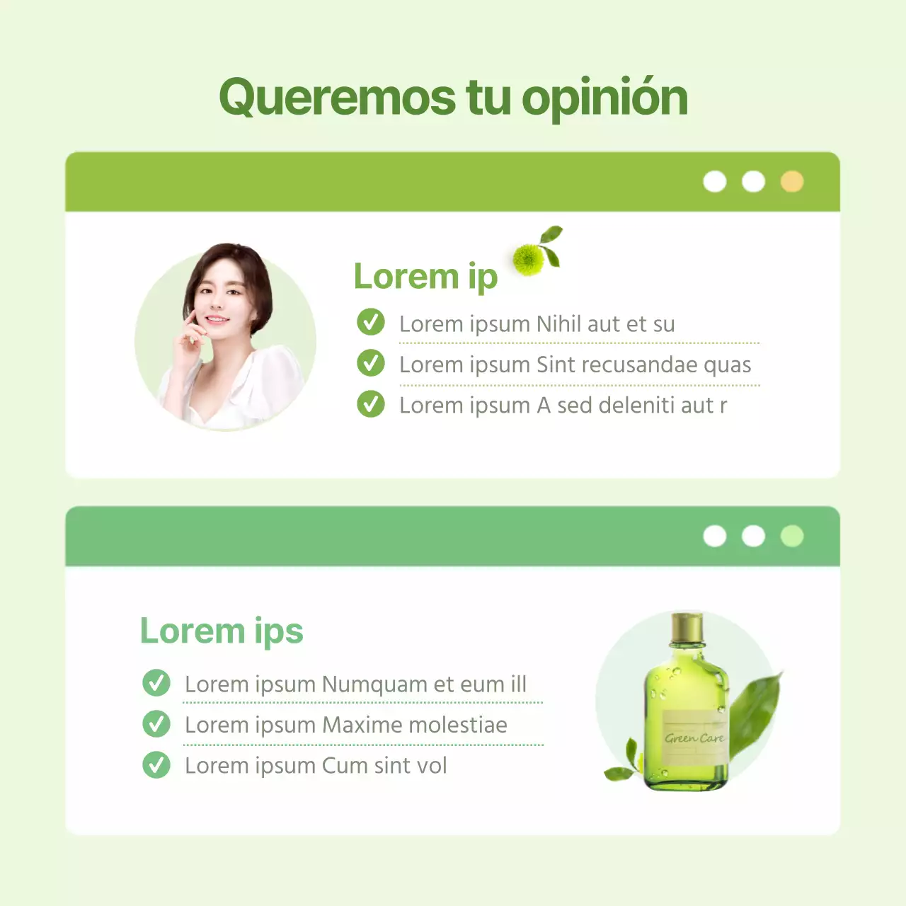 Eventos de revisión de la piel ecológica con fondo verde