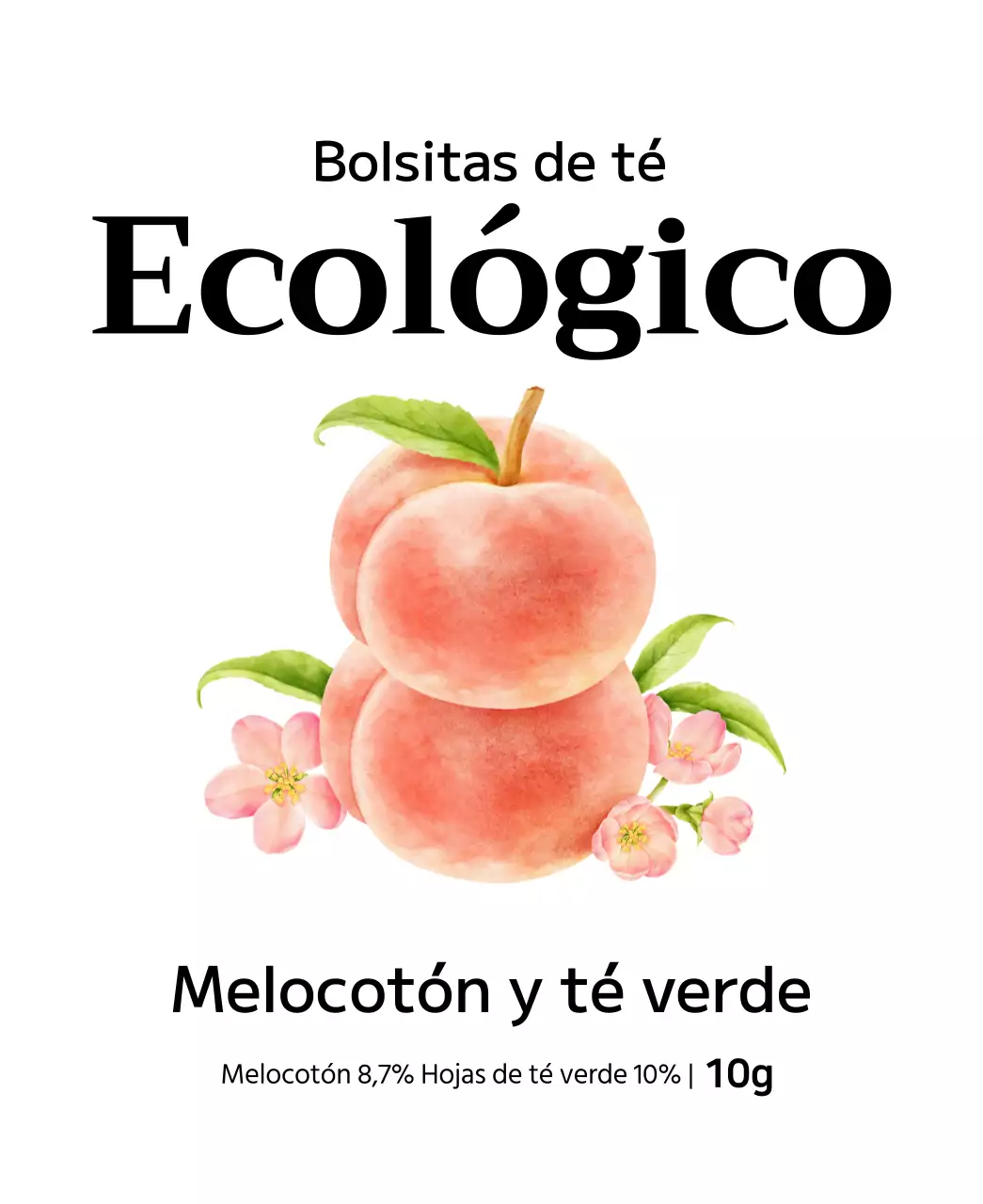 Bolsitas de té de frutas ecológicas con ilustraciones de frutas en acuarela