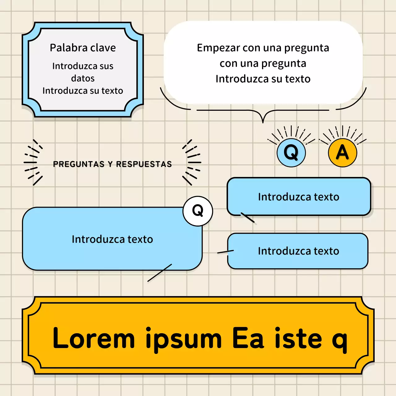 Burbujas de diálogo en azul claro y amarillo y un bonito estilo de ilustración
