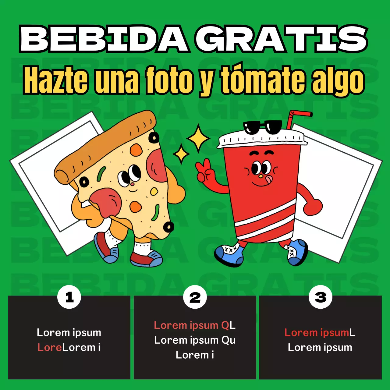 Promocione su evento de bebidas gratuitas con los colores de moda: verde, amarillo y negro.