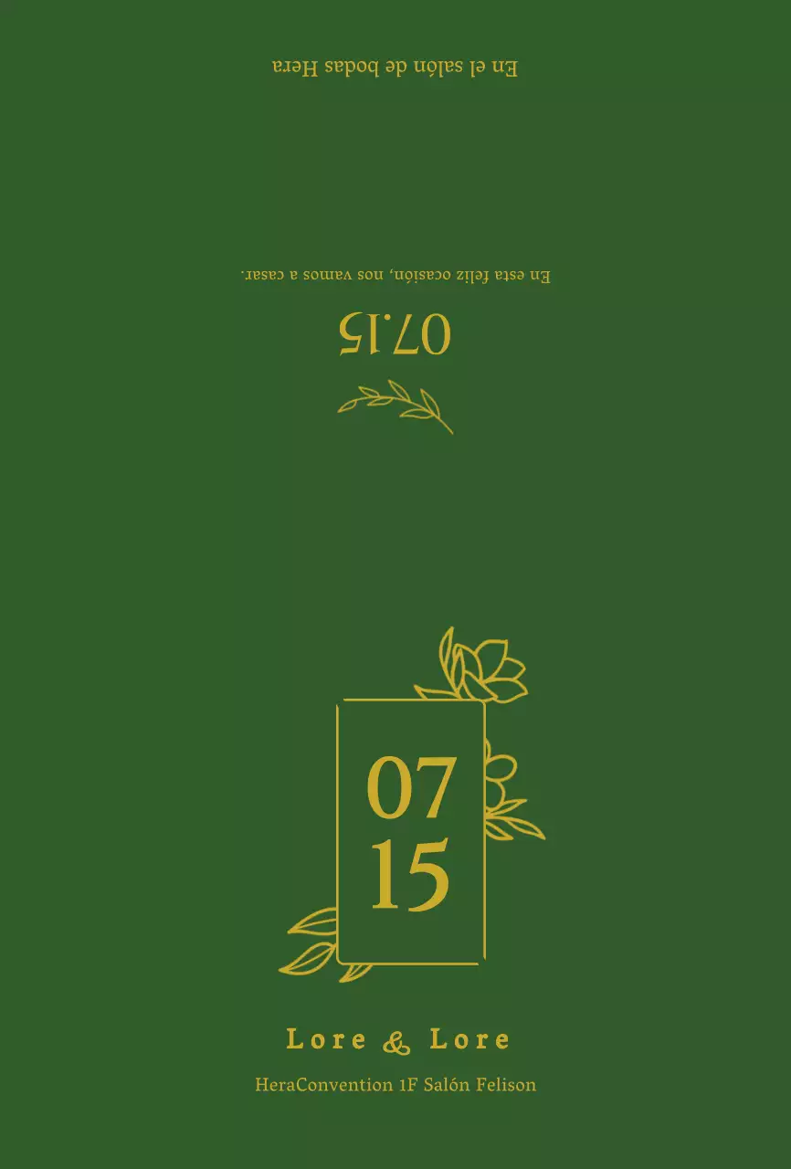 Lujosas invitaciones de boda en verde oscuro y lámina dorada