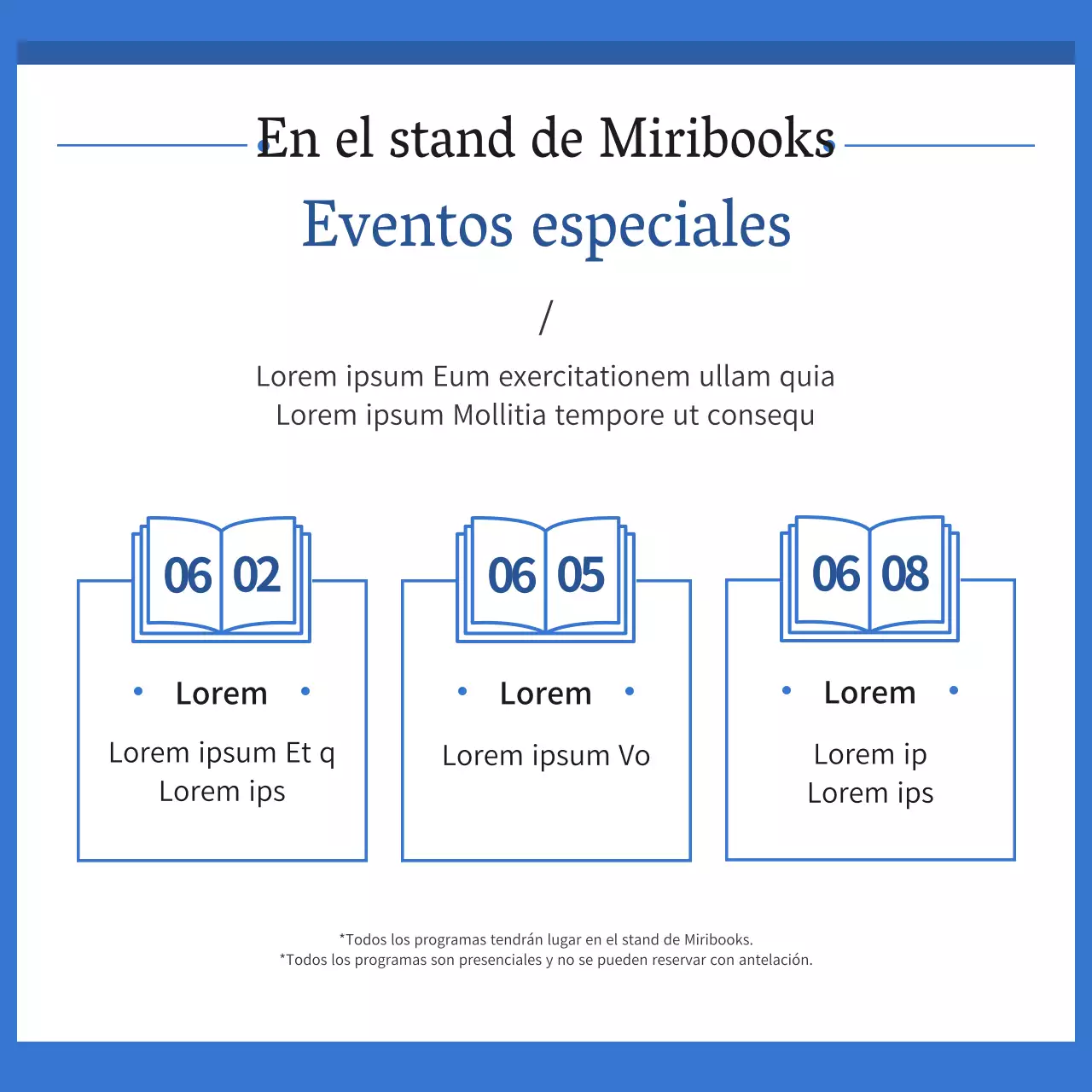 Guía para una sencilla feria del libro en azul y blanco