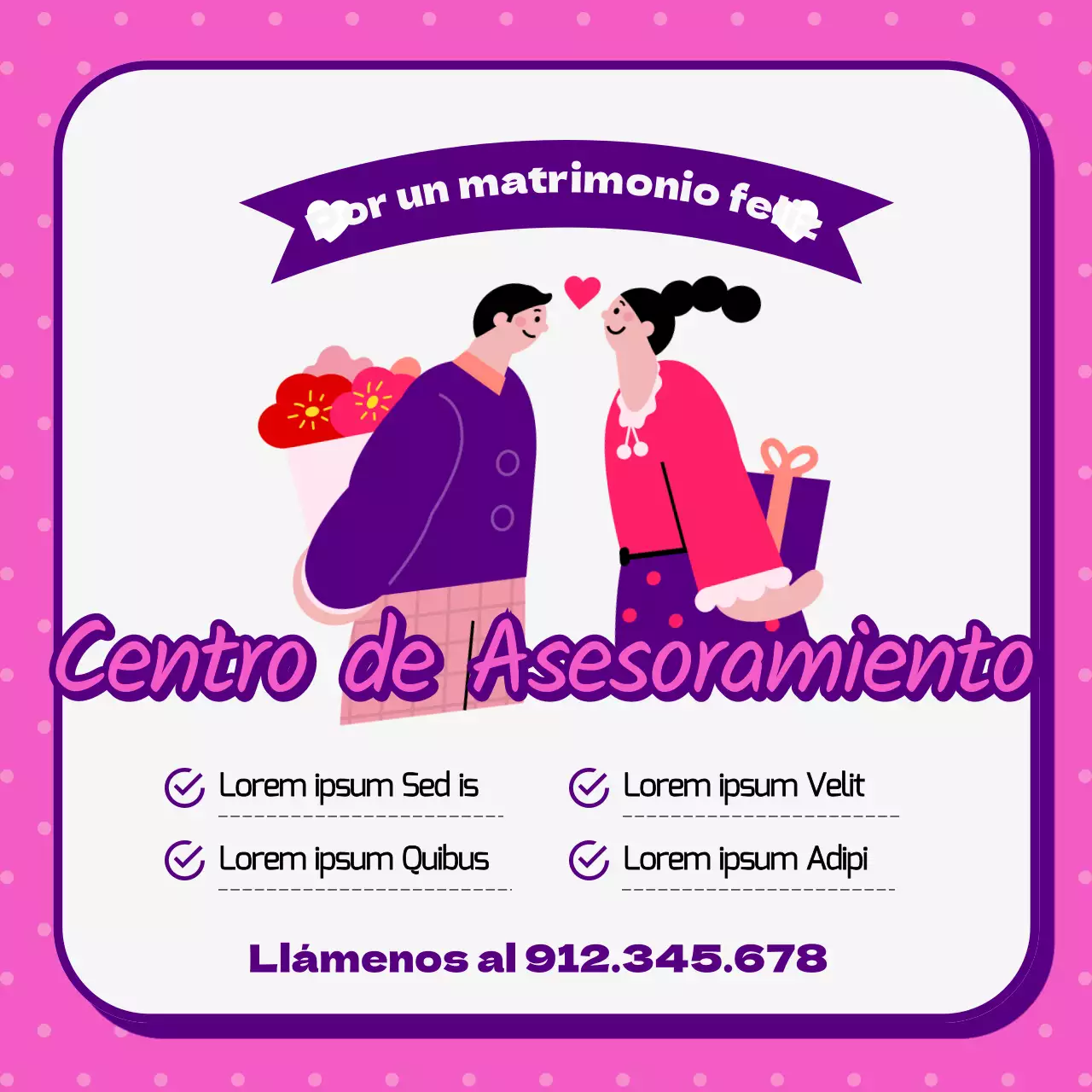 Promover una preciosa asesoría de pareja rosa y morada