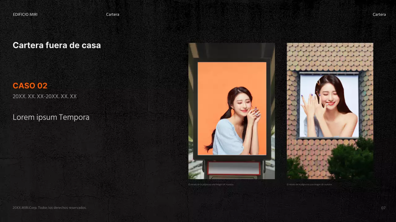 Resumen del anuncio de un edificio en negro y naranja