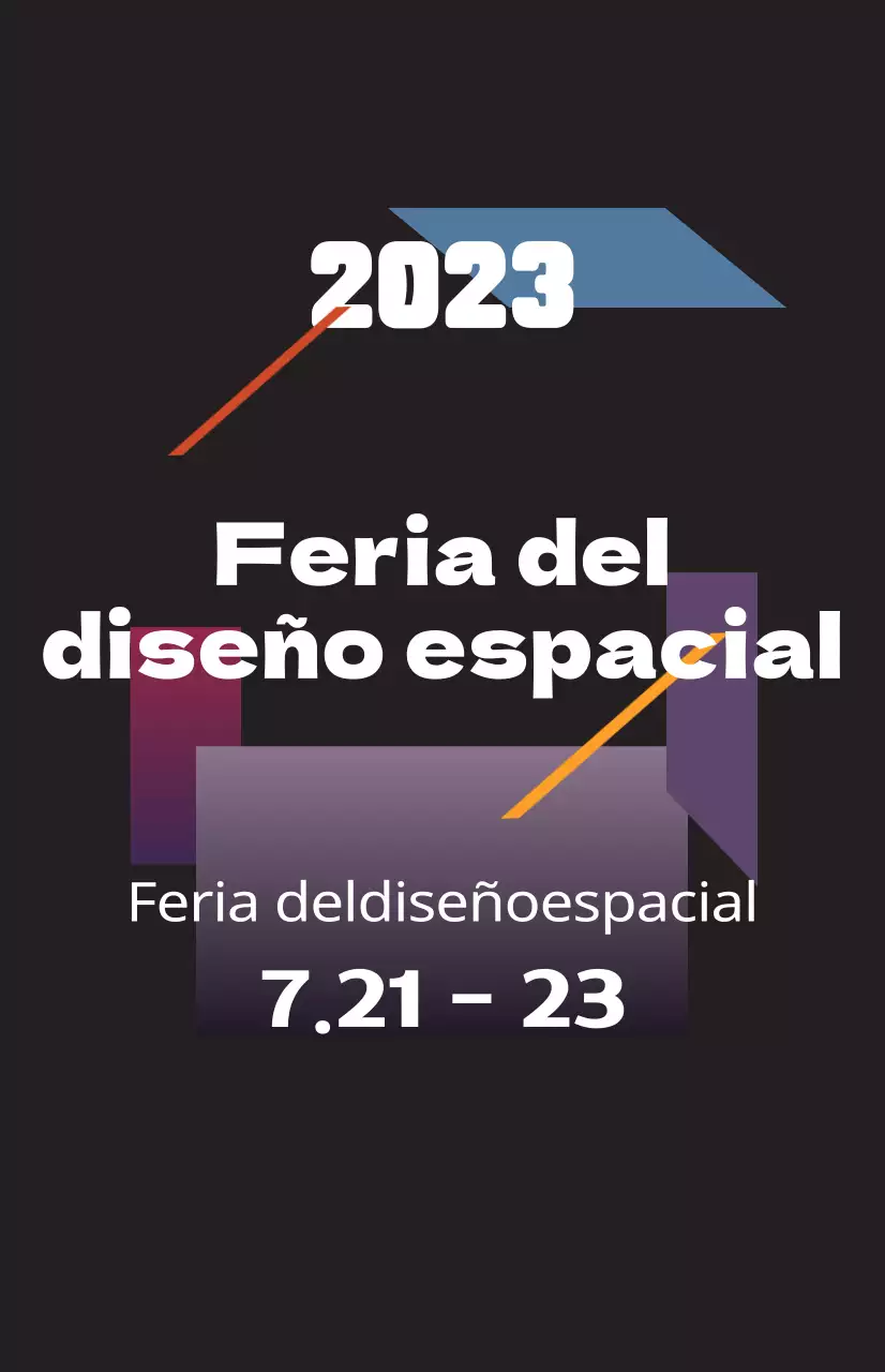 Promueva una feria de diseño espacial con coloridas ilustraciones de formas y texto.