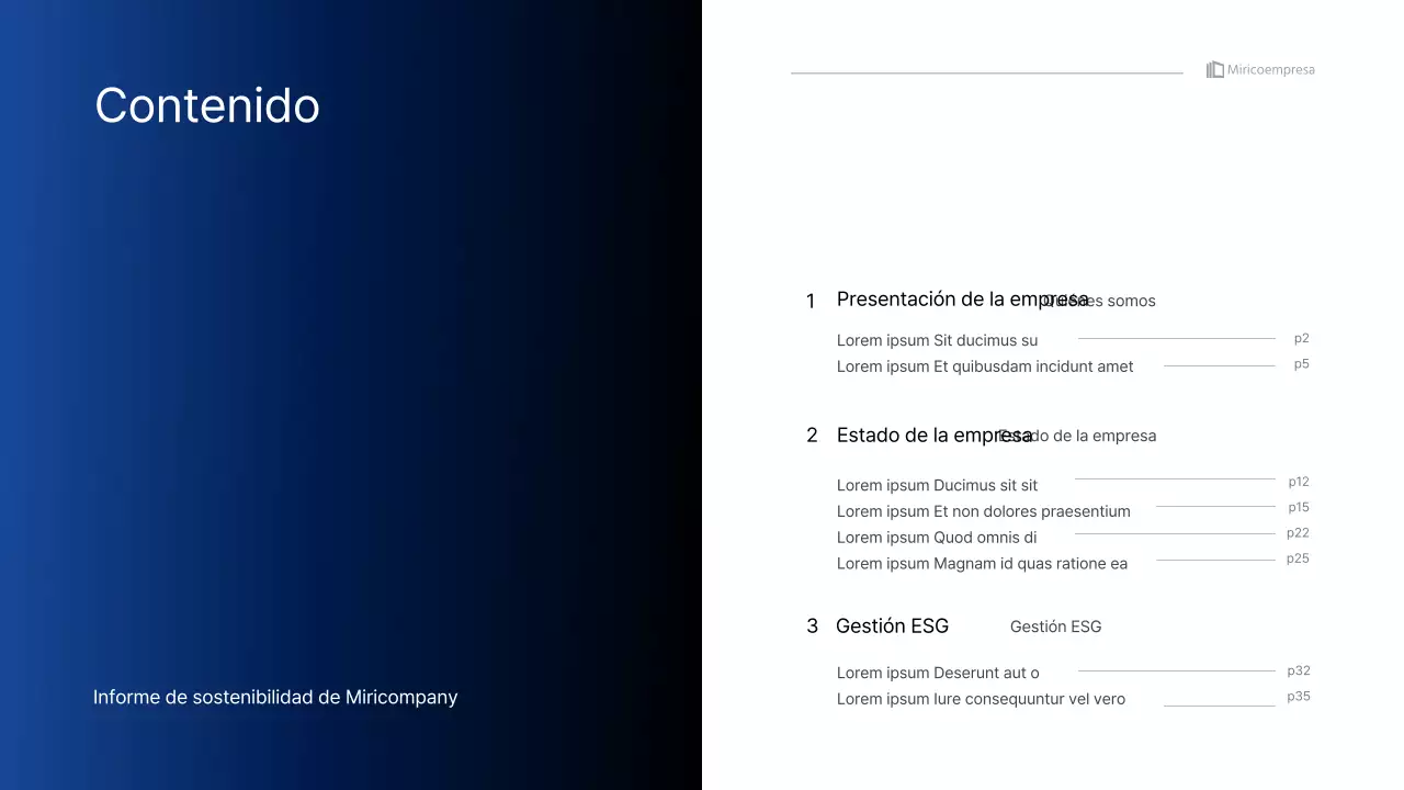 Sencilla presentación infográfica corporativa con degradados azules y verdes