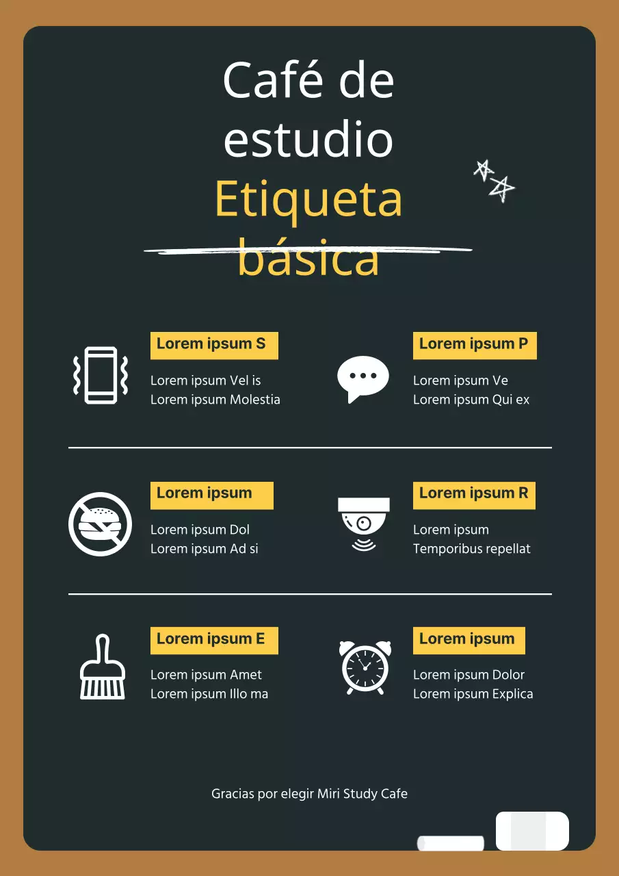 Una guía de etiqueta básica en un café-estudio con un concepto de pizarra verde oscuro