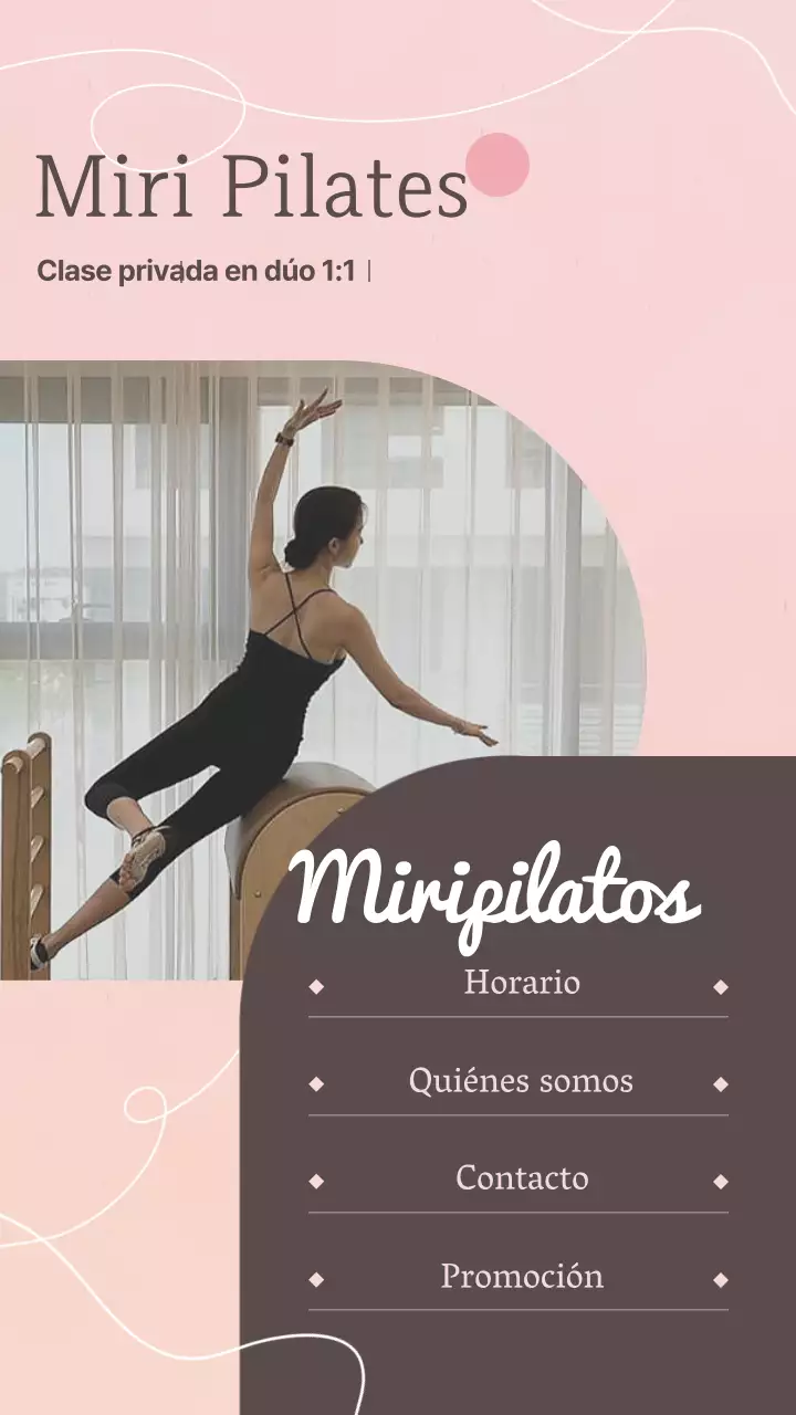 Nota de enlace promocionando estudio de Pilates con énfasis en foto rosa-marrón