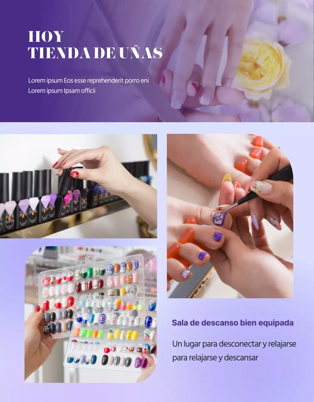 Promover un salón de manicura morado y sentimental
