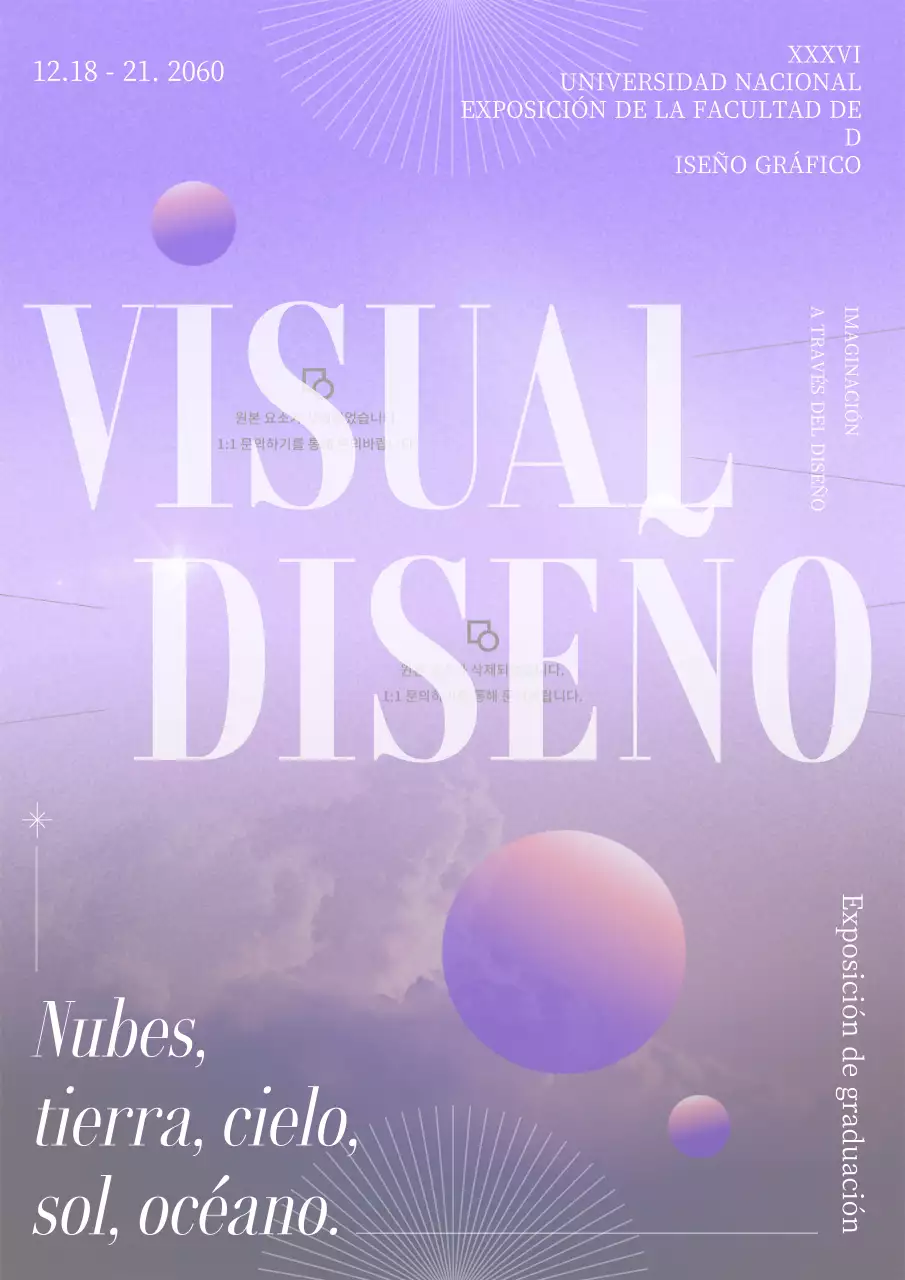 Folleto de exposición de graduación con gráfico circular morado y foto de nube