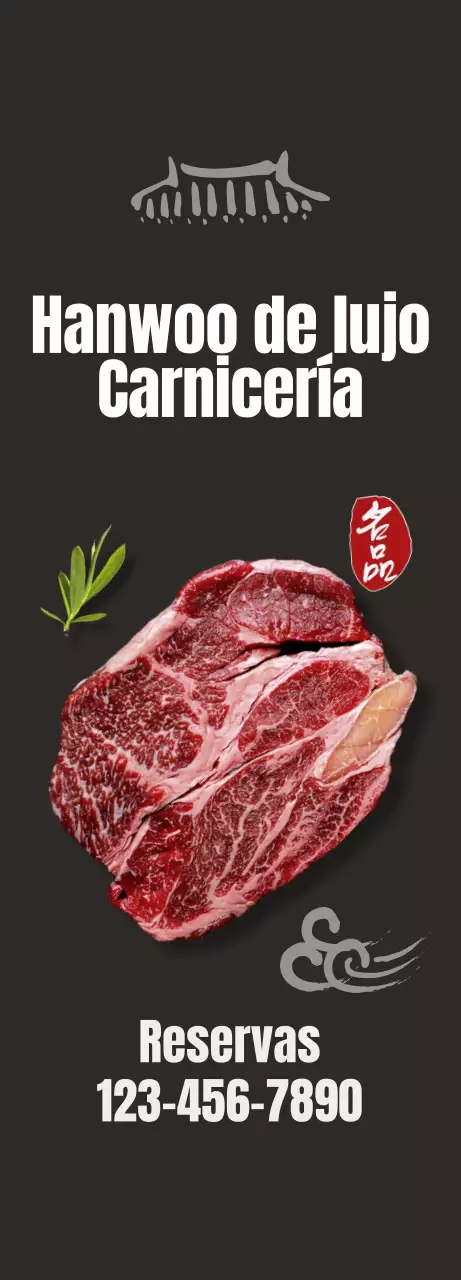 Promocione un restaurante de inspiración coreana con imágenes de carne coreana sobre fondo negro.