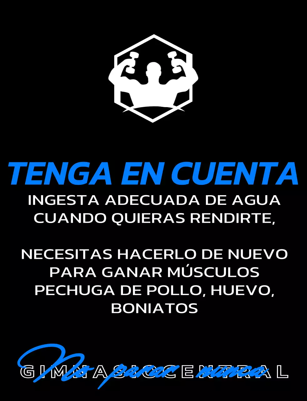 Un diseño exclusivo para socios con el logotipo del gimnasio en azul y negro y texto relacionado con el entrenamiento.