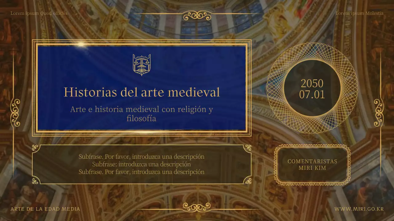 Arte medieval enmarcado en marrón para dar un aspecto elegante al material promocional