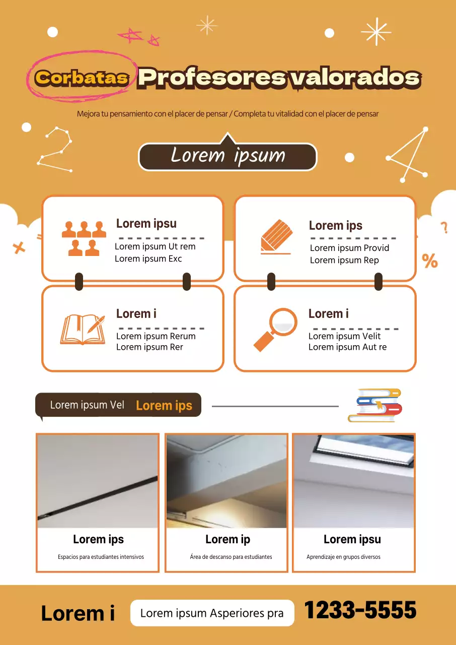 Anuncio promocional de una escuela con letras amarillas