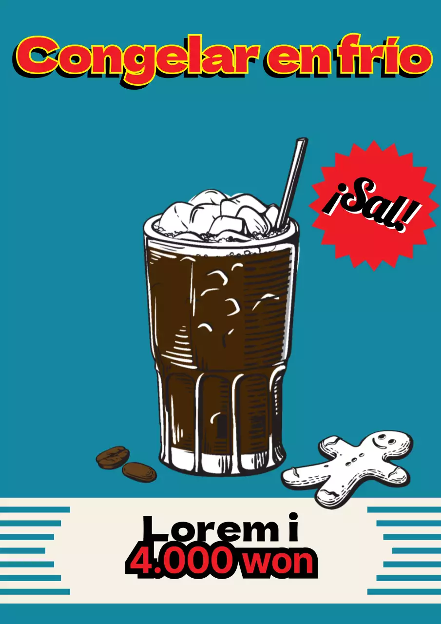 Promocione un menú de cafetería de concepto retro con ilustraciones de café en azul y rojo