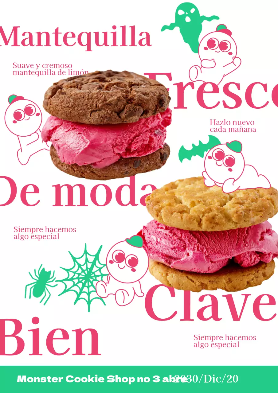 Una bonita promoción de apertura de una tienda de galletas rosa y menta