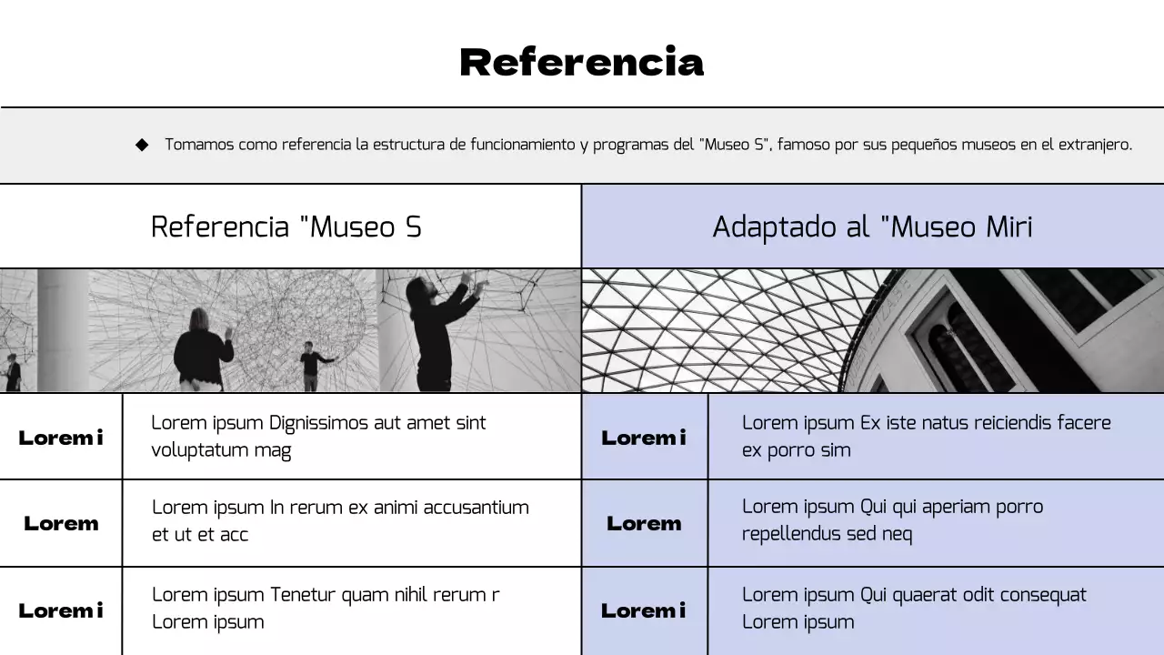Planificación de un programa museístico moderno en negro y morado