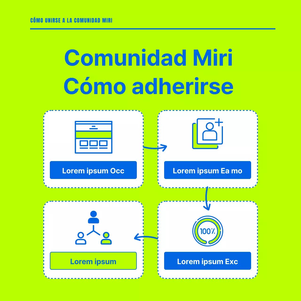 Promover una comunidad minimalista en fluorescentes y azules