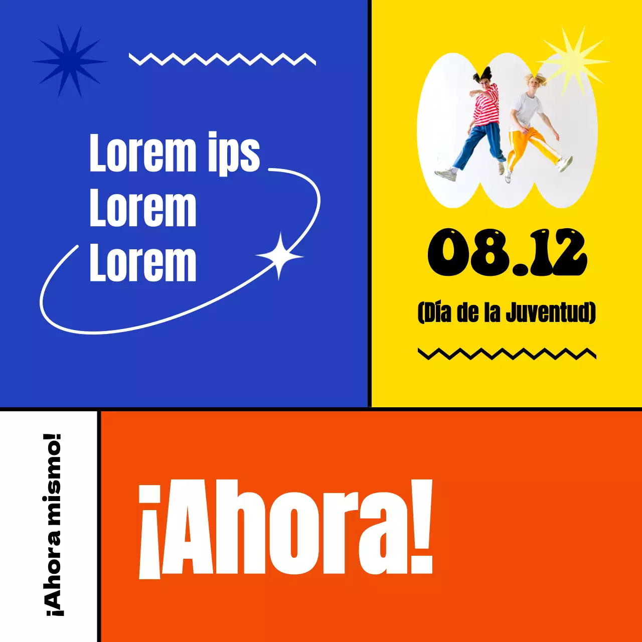 Un colorido anuncio geométrico a cuadros del Festival del Día de la Juventud