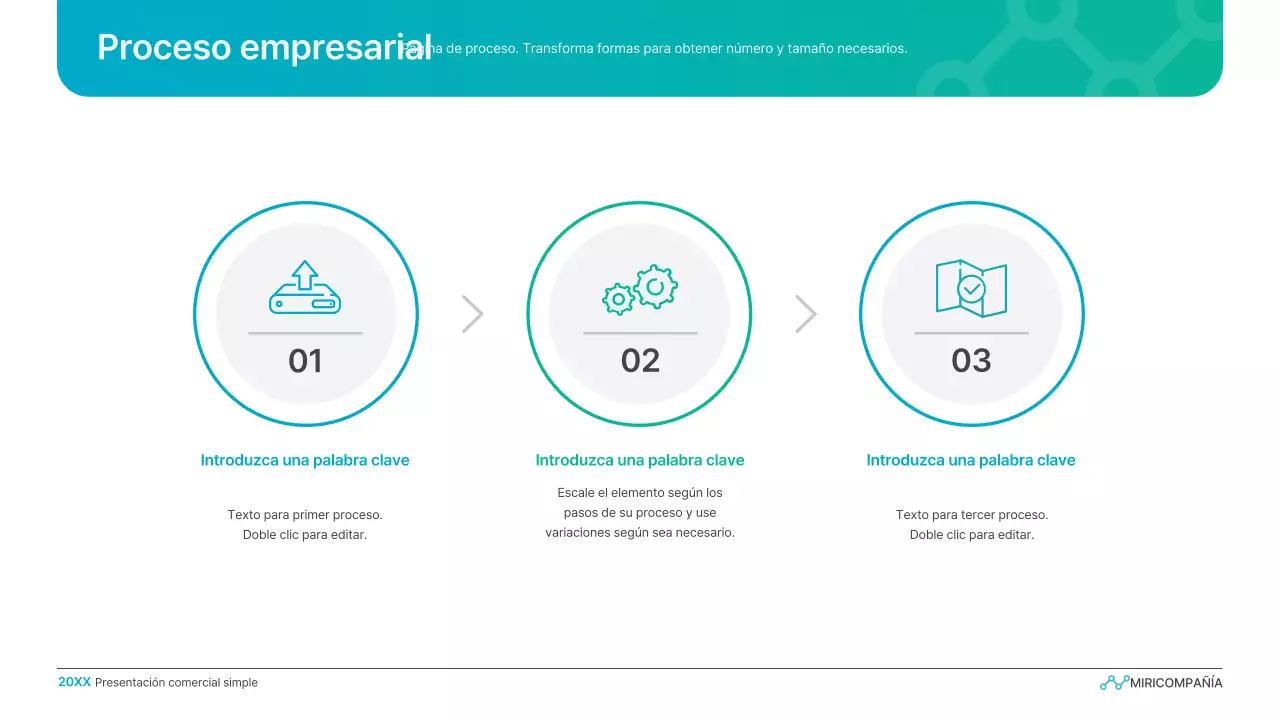 Presentación empresarial con degradado sencillo en azul claro y verde