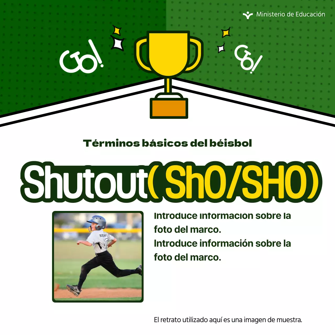 Información sobre bonitos términos de béisbol sobre fondo verde