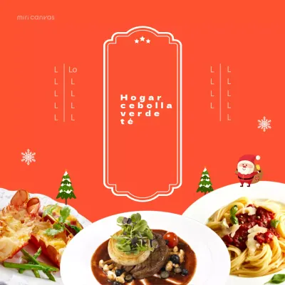 Fiesta casera de Navidad con fotos de comida sobre fondo naranja