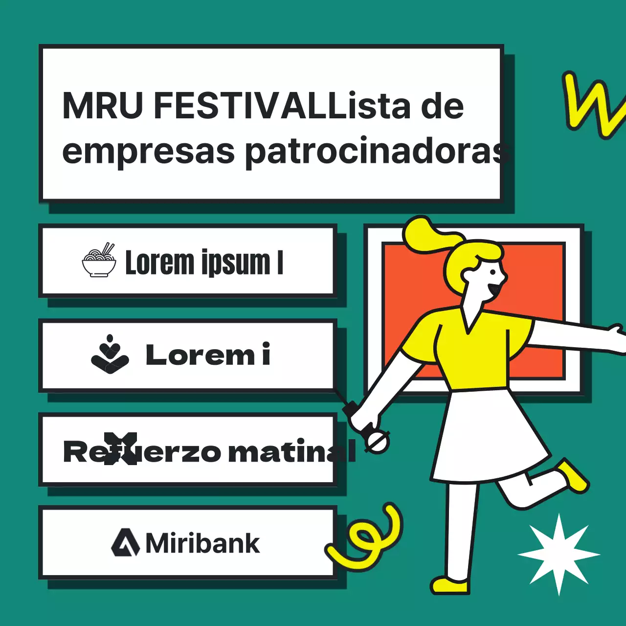 Colorida ilustración de estilo pop art para promocionar un festival universitario