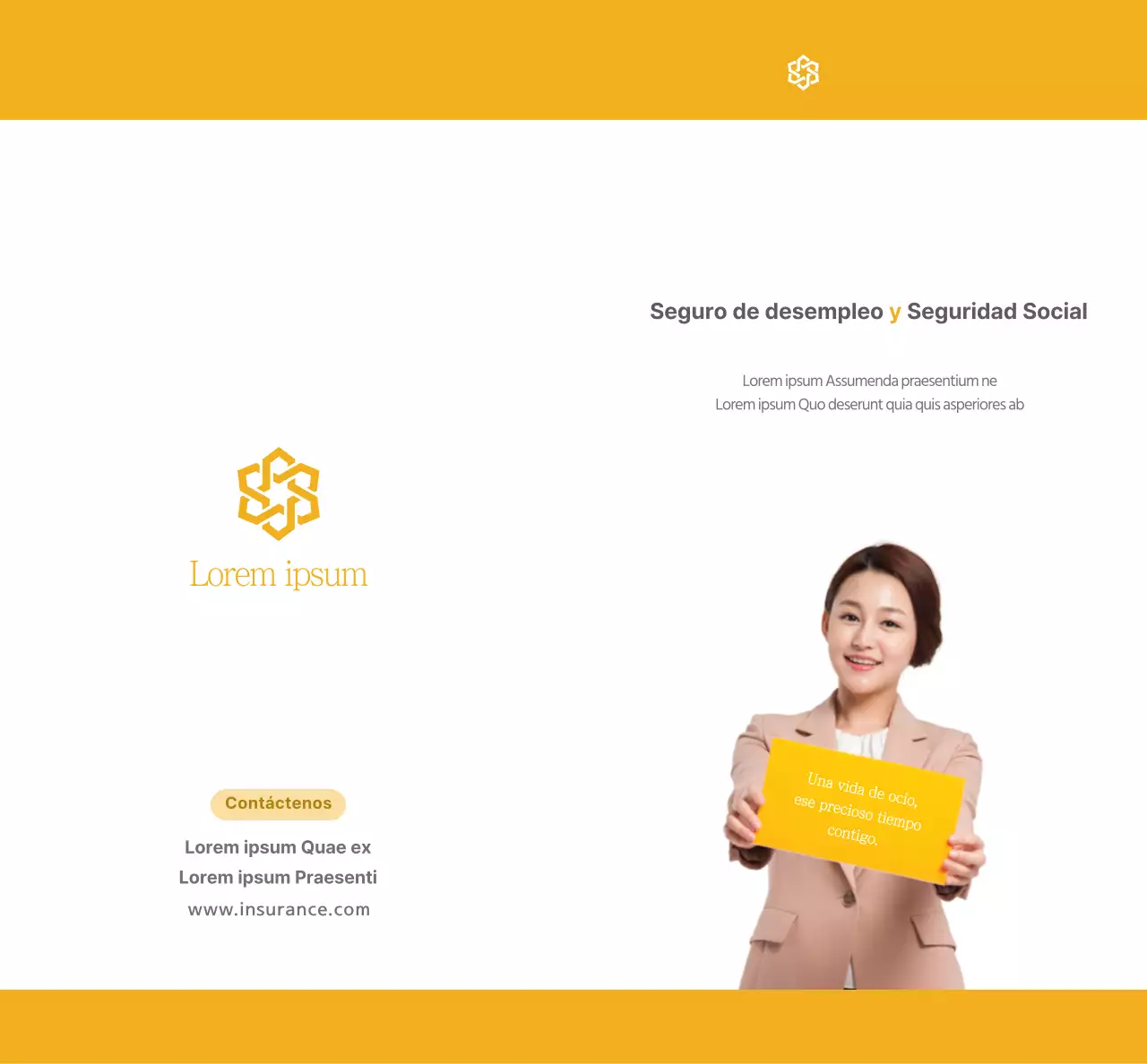 Un sencillo texto e imagen amarillos para promocionar el régimen de la Seguridad Social.