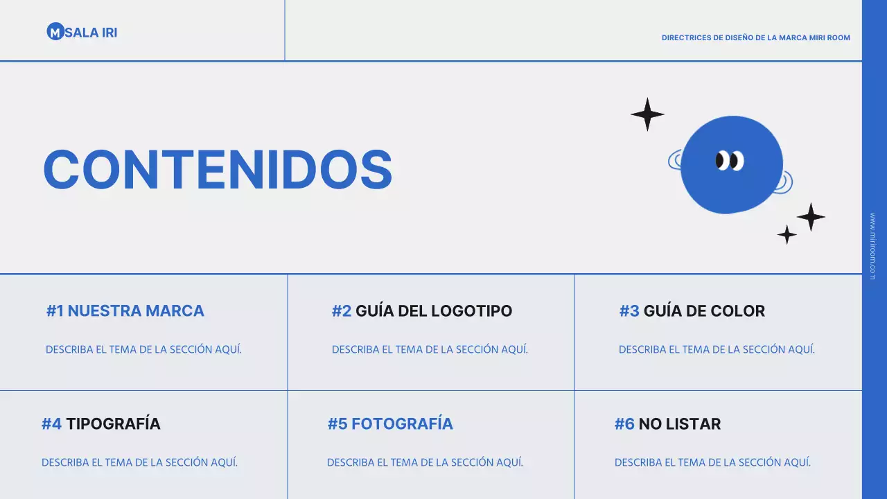 Presentación sencilla de la marca en azul y negro