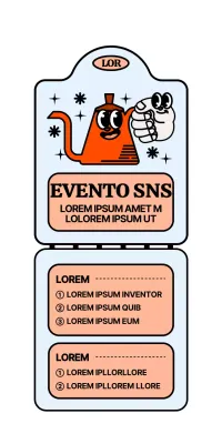 Bonito y moderno personaje de cafetera en rojo y azul claro para anunciar un evento en las redes sociales